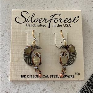 Silver forest owl earrings